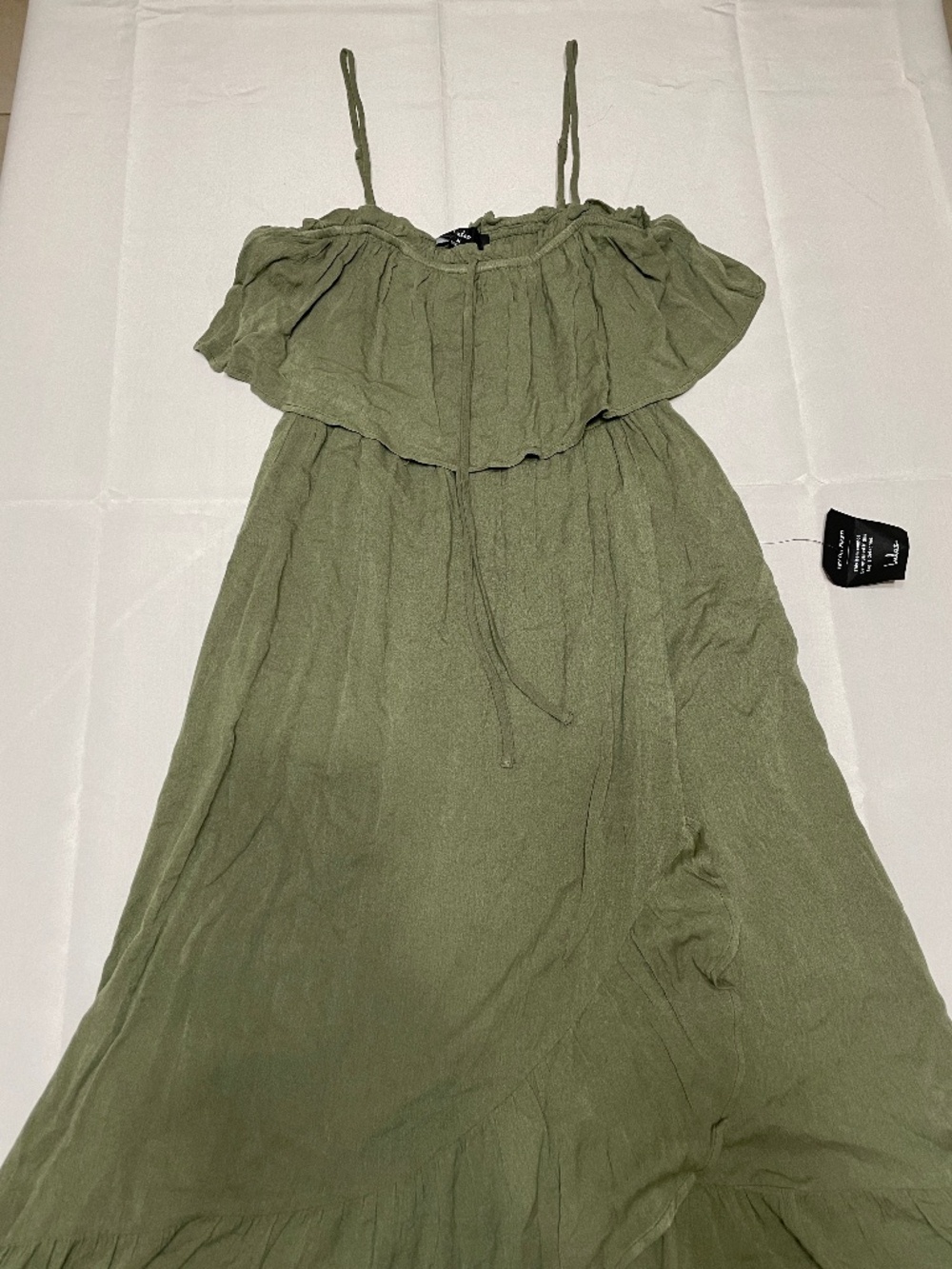 Lulus Womens Medium Sage Green Off Shoulder Ruffle Maxi Dress Boho NWT